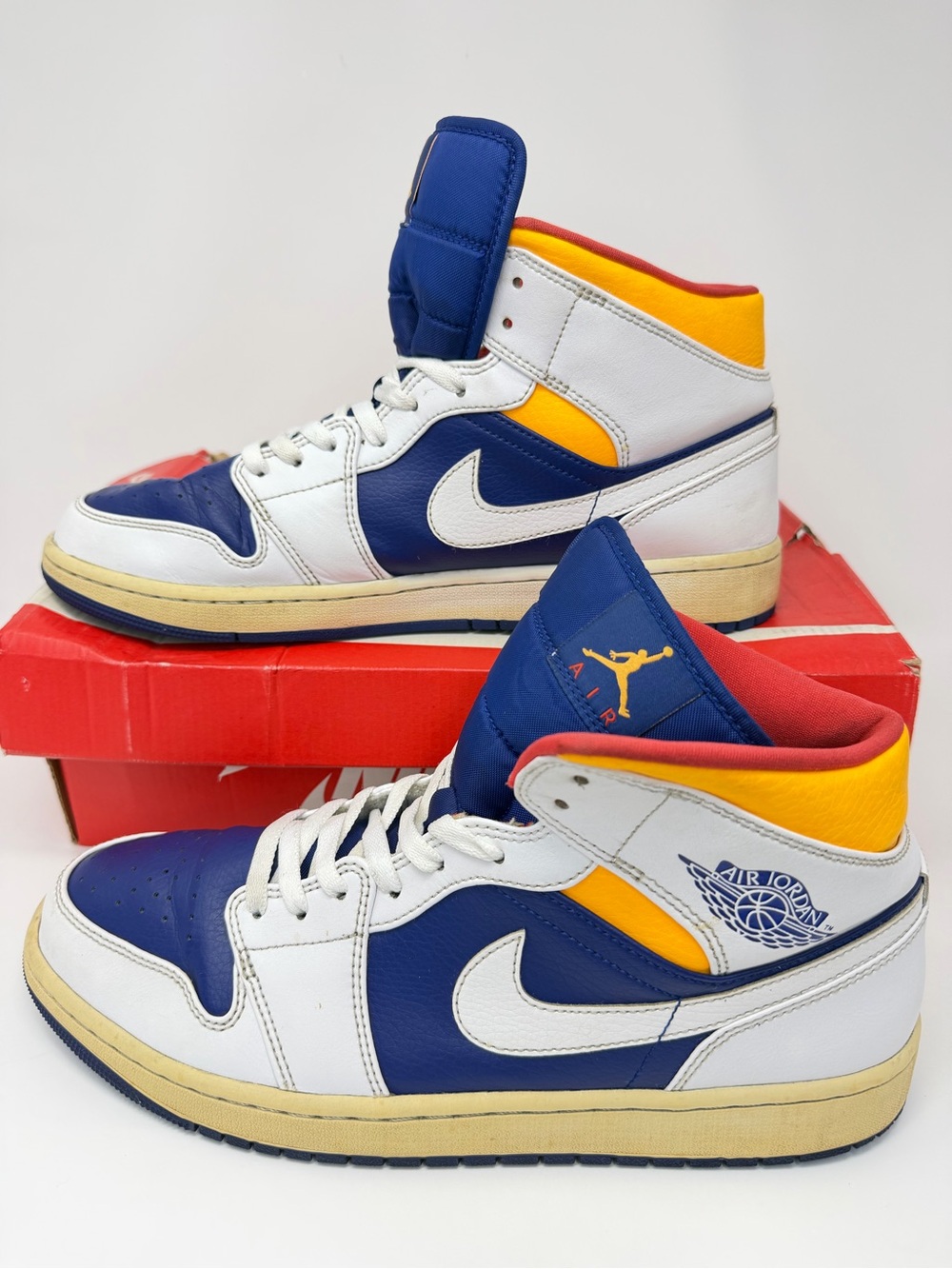 Nike Air Jordan 1 Mid Laser Orange Royal Blue White 554724-131 Men’s Size 12